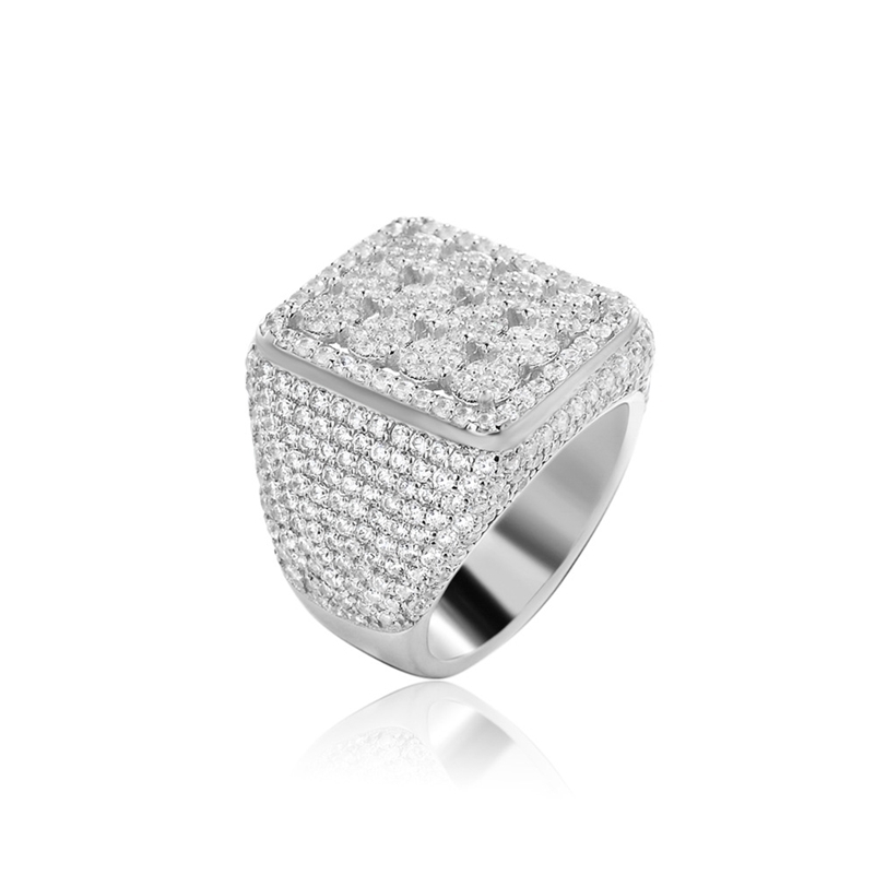 Wedding Rings JEWE S925 Sterling Silver Hip Hop Jewelry Square Iced Out White Gold Plated Platform Diamond Crystal CZ Bling Ring for Men 220912