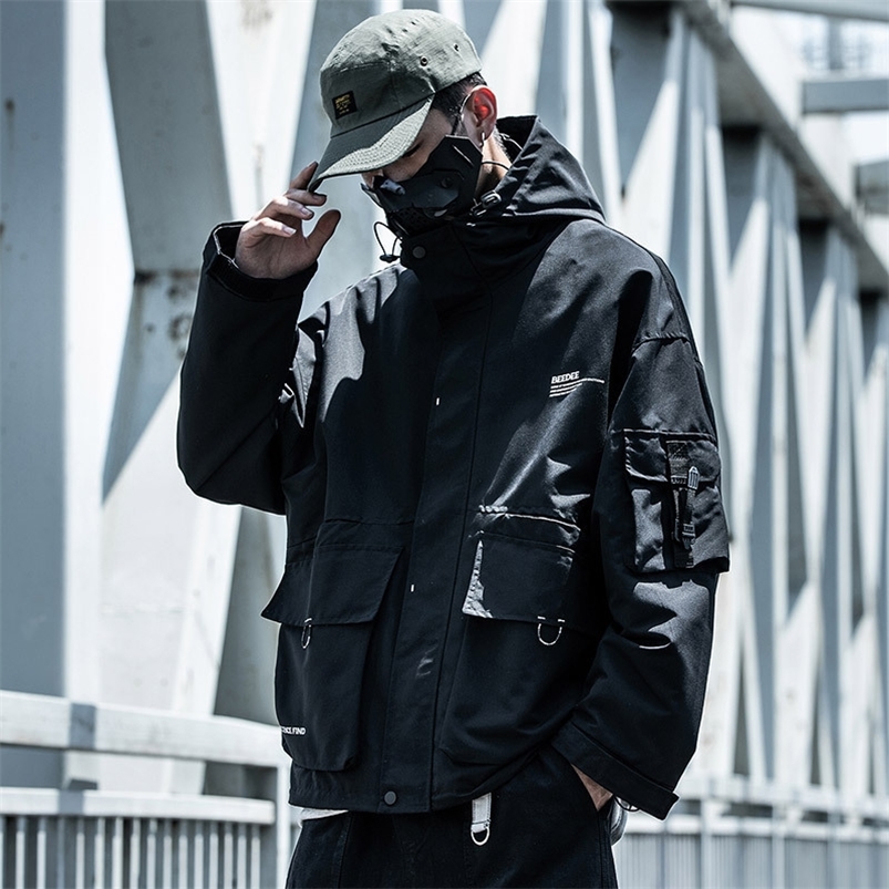 Men's Jackets HOUZHOU Techwear Black Cargo Jacket Men Safari Style Hoodies Men's Coat Hooded Zip-up Hoodie Korean Streetwear Hip Hop Autumn 