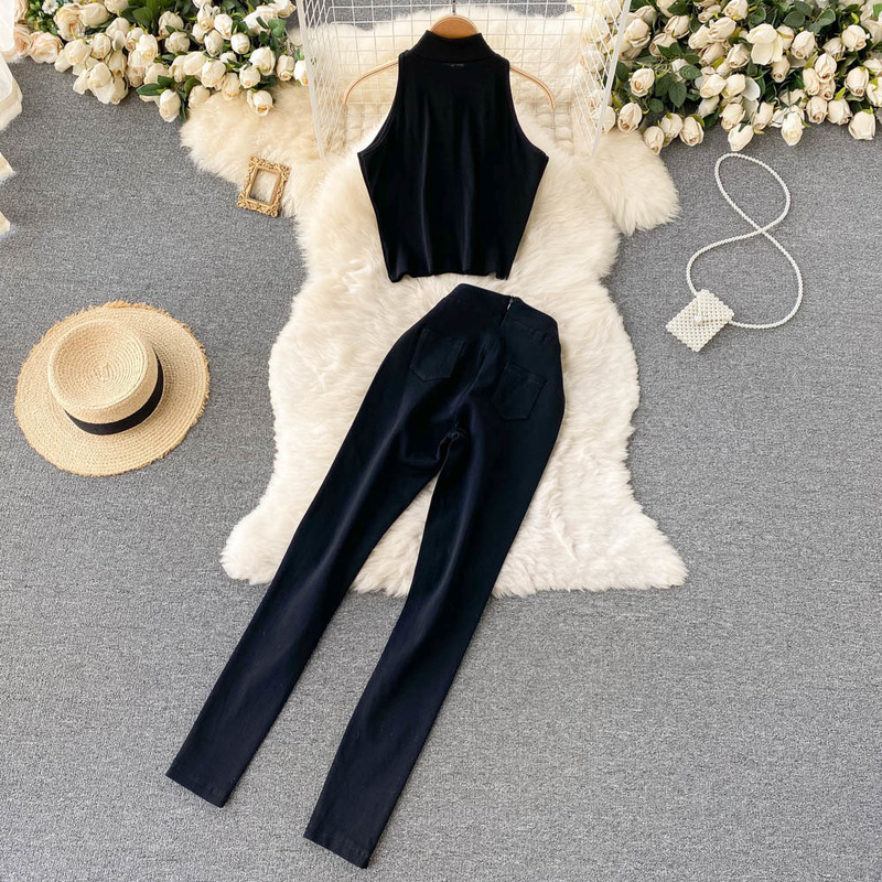 Women's Two Piece Pants Autumn Womens Two Peice Sets Beaded Chic Cropped Tops And High Waist Slim Women's Long Pants Fashion Set Woman 2 Pie