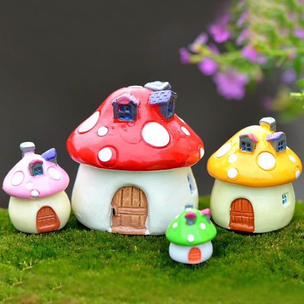 

4Pcs/Set Mini Garden Decoration Mushroom Figurine Ornaments DIY Fairy Doll Houses Terrarium Miniature Figurines Home Craft