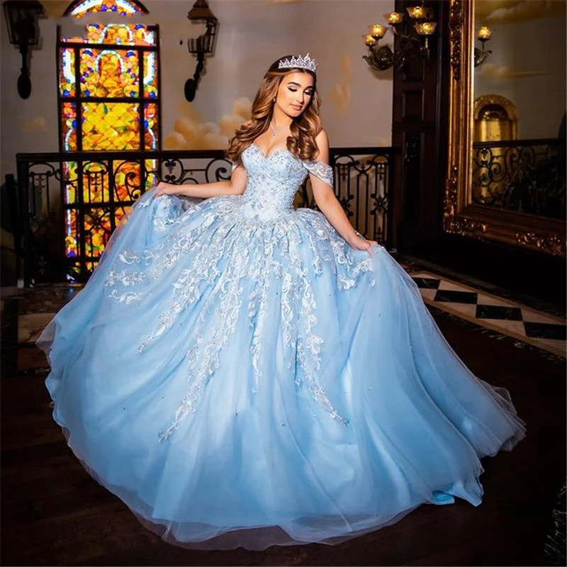 Princess Quinceanera Off Shoulder Lace Appliques Ball Gown Sweet 16 Dresses Vestidos De 15 Anos Custom Made 0212D