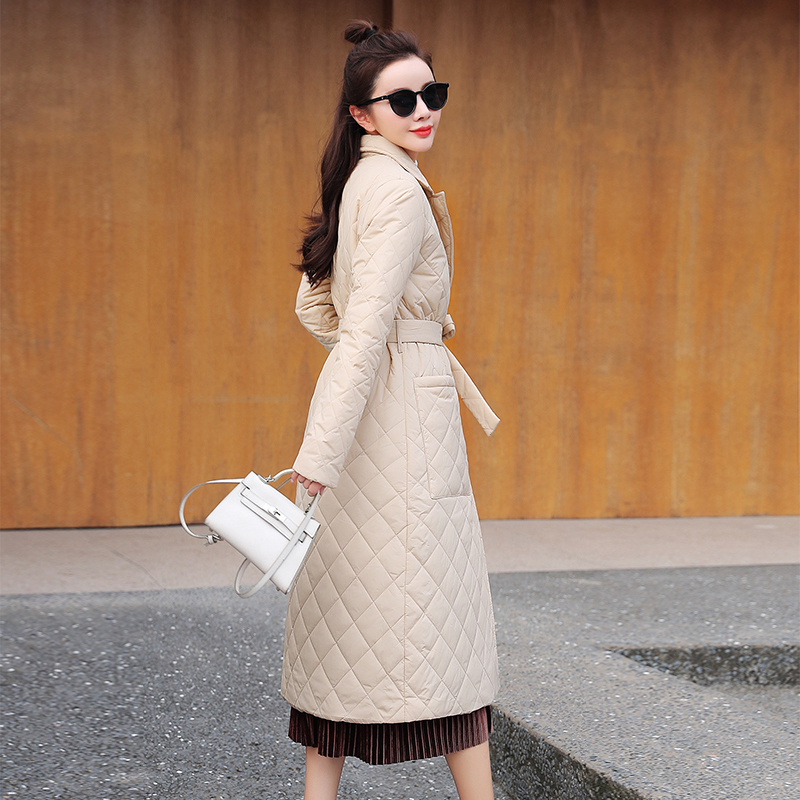 Women's Down Parkas Long winter jacket and coat for women Cotton padded Casual pocket sash women parkas High street tailored collar stylish overc