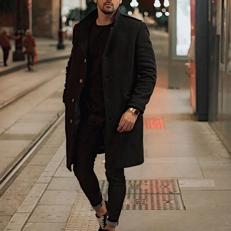 Men's Wool Blends Casual Down Winter Solid Color Jacket Men Padded Parka Woolen Coat High Quality Medium Long Thick Keep Warm Snow Slim Fit Jacke