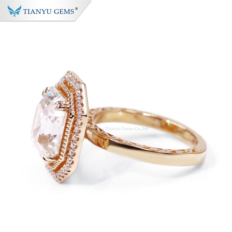 Wedding Rings Tianyu Gems Luxury Diamonds Rose Gold 14k/18k/PT950 Women 11x9mm Asscher OMC Cut DEF Moisssanite Vintage Engagement Ring 220912