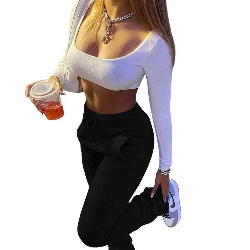 Fall Winter Women Sweatpants Stacked Pants High Waist Leggings Fleece Drawstring Trousers With Pockets