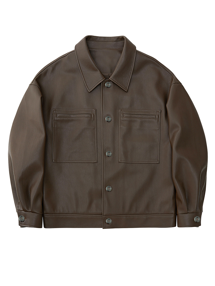 Men's Leather Faux Leather Mauroicardi Spring Autumn Short Oversized Brown Black Soft Faux Leather Jackets for Men Pockets Long Sleeve Korean Fas