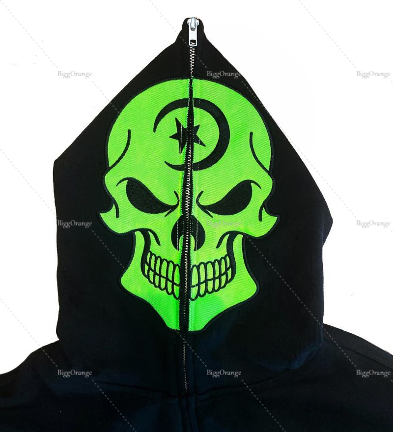 Mens Hoodies Sweatshirts Fluorescent Green Skull Pattern Clothes Teens Streetwear Oversized Anime Hoodie Men Harajuku Zip Sweatshirt Y2K Punk Clothing