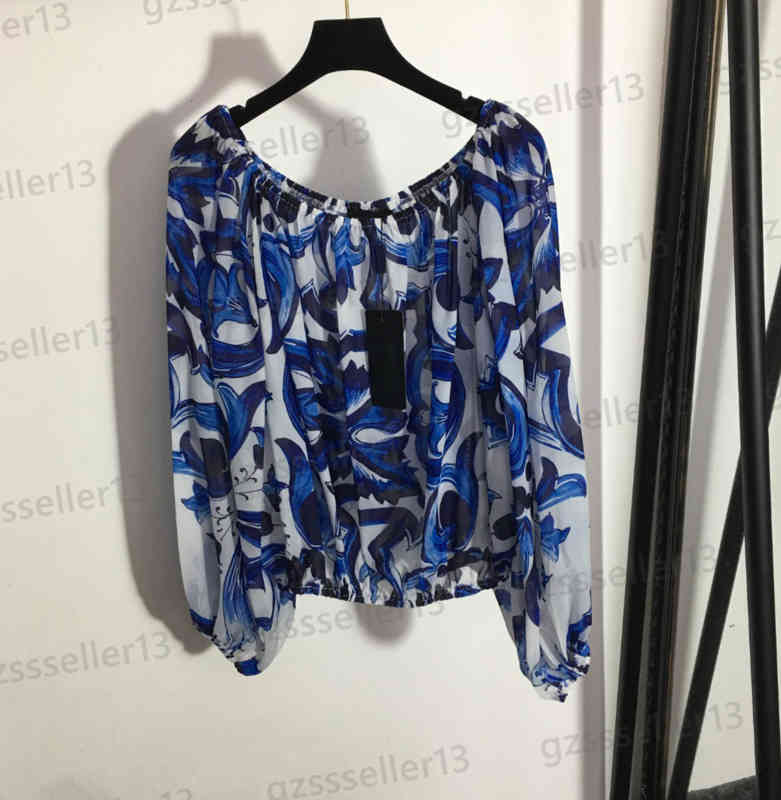 Womens T-Shirts Fashion Long-Sleeve Crop Top Fashion Brand Blue And White Porcelain Print One-Neck Lantern Shirt Tops Designer Women Clothing 0912
Womens T-Shirts Fashion Long-Sleeve Crop Top Fashion Brand Blue And White Porcelain Print One-Neck Lantern Shirt Tops Designer Women Clothing 0912