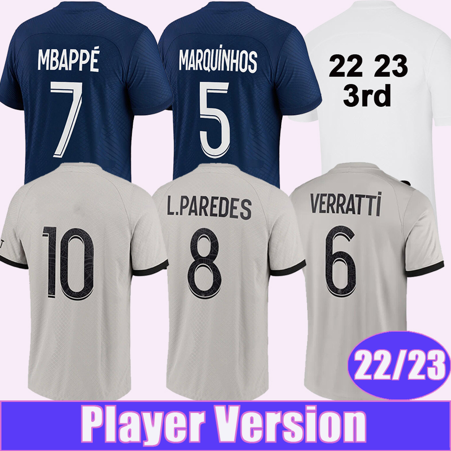 22 23 MBAPPE Player Version Mens Soccer Jerseys DRAXLER KIMPEMBE SERGIO RAMOS Home Away 3rd Football Shirt ICARDI Uniforms, Qy9601 22 23 away ligu. 1 patch
22 23 MBAPPE Player Version Mens Soccer Jerseys DRAXLER KIMPEMBE SERGIO RAMOS Home Away 3rd Football Shirt ICARDI Uniforms, Qy9601 22 23 away ligu. 1 patch