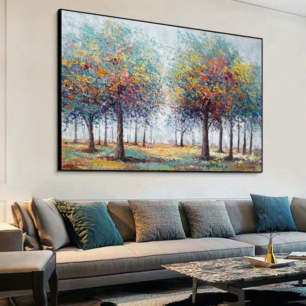 Modern Landscape Wall Art with 3D Abstract Trees - HD Canvas Print for Home Decoration
