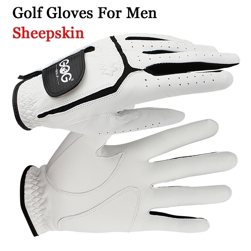 Five Fingers Gloves Sheepskin genuine leather Professional Golf Gloves For men white and black lycra Gloves Palm thickening Gift for golfer 220909
