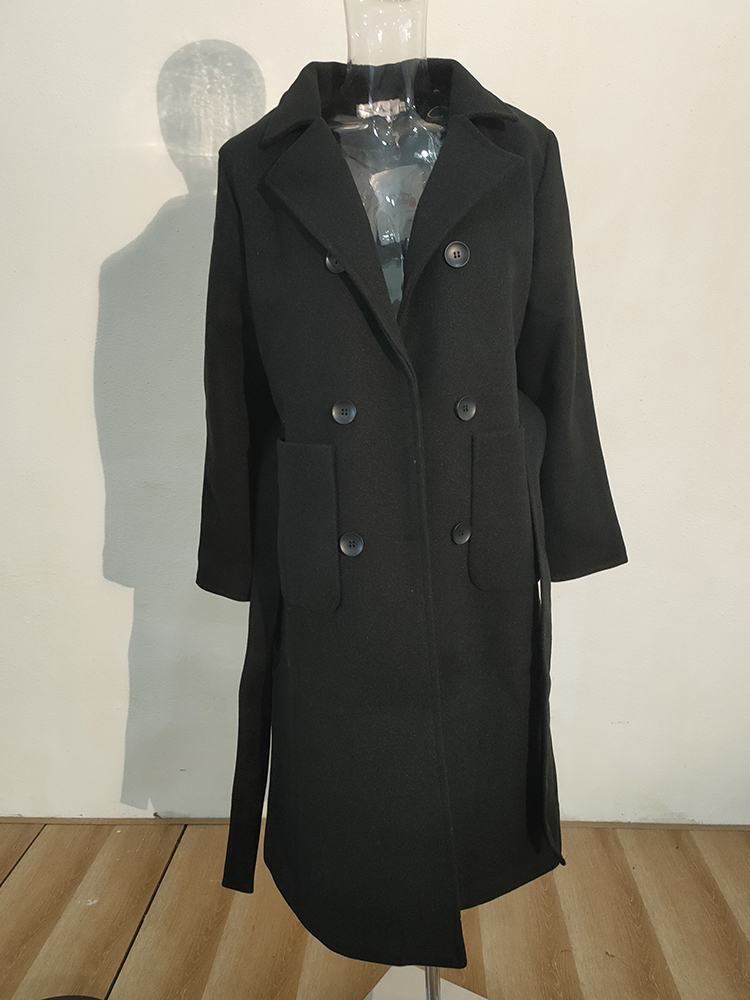 Women's Wool Blends LANMREM Autumn Winter Women Woolen Coat Warm Long Length Double Breasted Navy Blue Coats Female Elegant Outerwear 2C533 22091