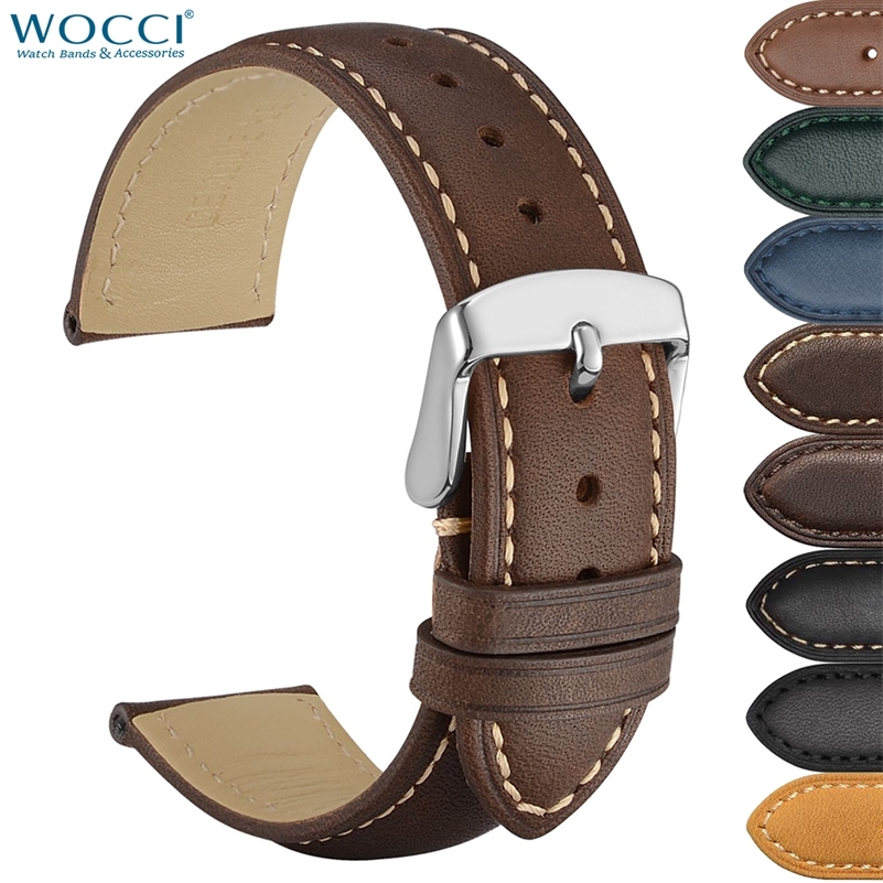 Watch Bands WOCCI Genuine Leather Strap 14mm 16mm 18mm 19mm 20mm 21mm 22mm 23mm 24mm Replacement for Men Women Wristwatch 220912