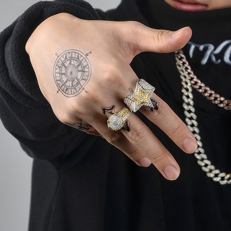Wedding Rings JEWE S925 Hip Hop Five Star Men's Gold Silver Color Iced Out Cubic Zircon Jewelry Ring Gifts 220912