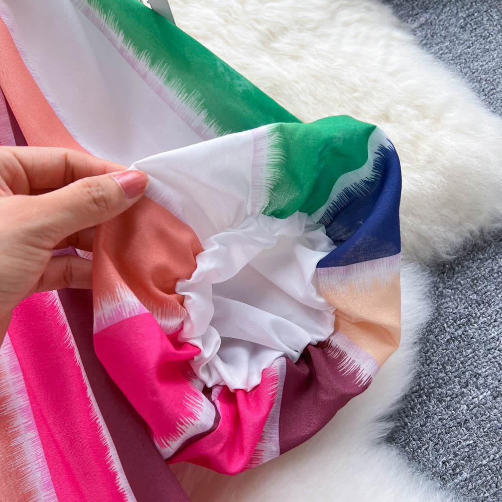 Summer Two Piece Dress Womens Outifits Striped Puff Sleeves Blouses Top And Ruffled Mini Skirt Sets Elegant Woman 2 Pieces Suit 2023