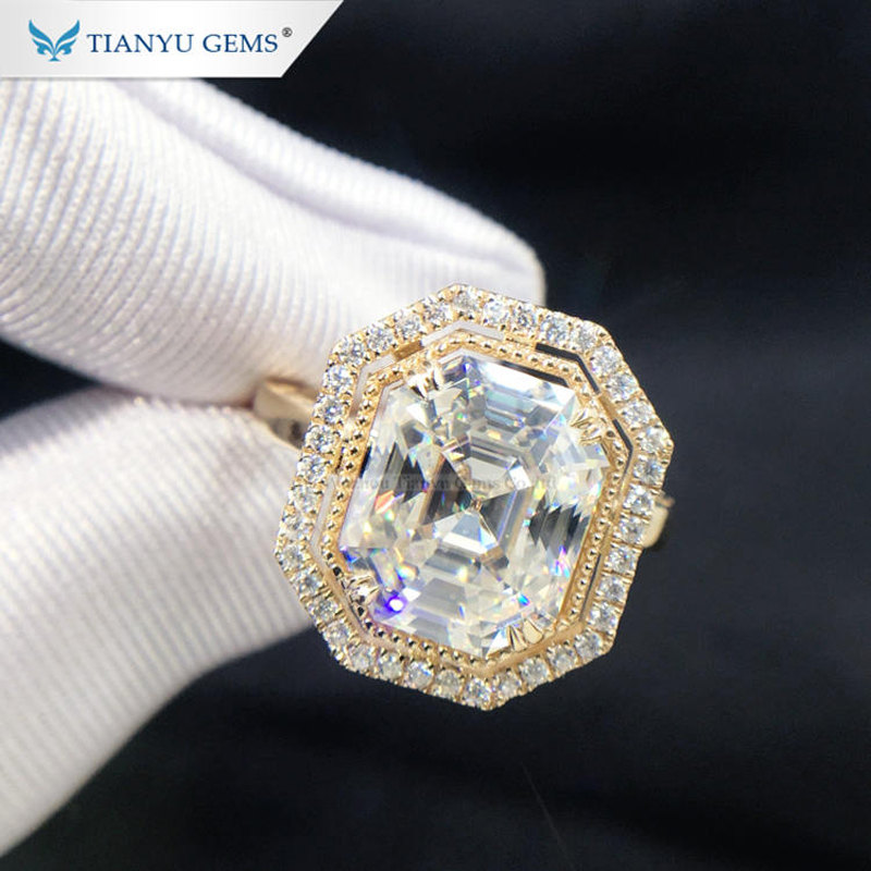 Wedding Rings Tianyu Gems Luxury Diamonds Rose Gold 14k/18k/PT950 Women 11x9mm Asscher OMC Cut DEF Moisssanite Vintage Engagement Ring 220912