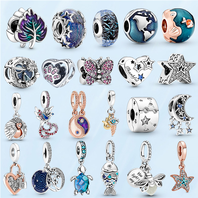The new popular 925 sterling silver bracelets the ocean series pendant blue charm is suitable for fashion classic DIY female jewelry production