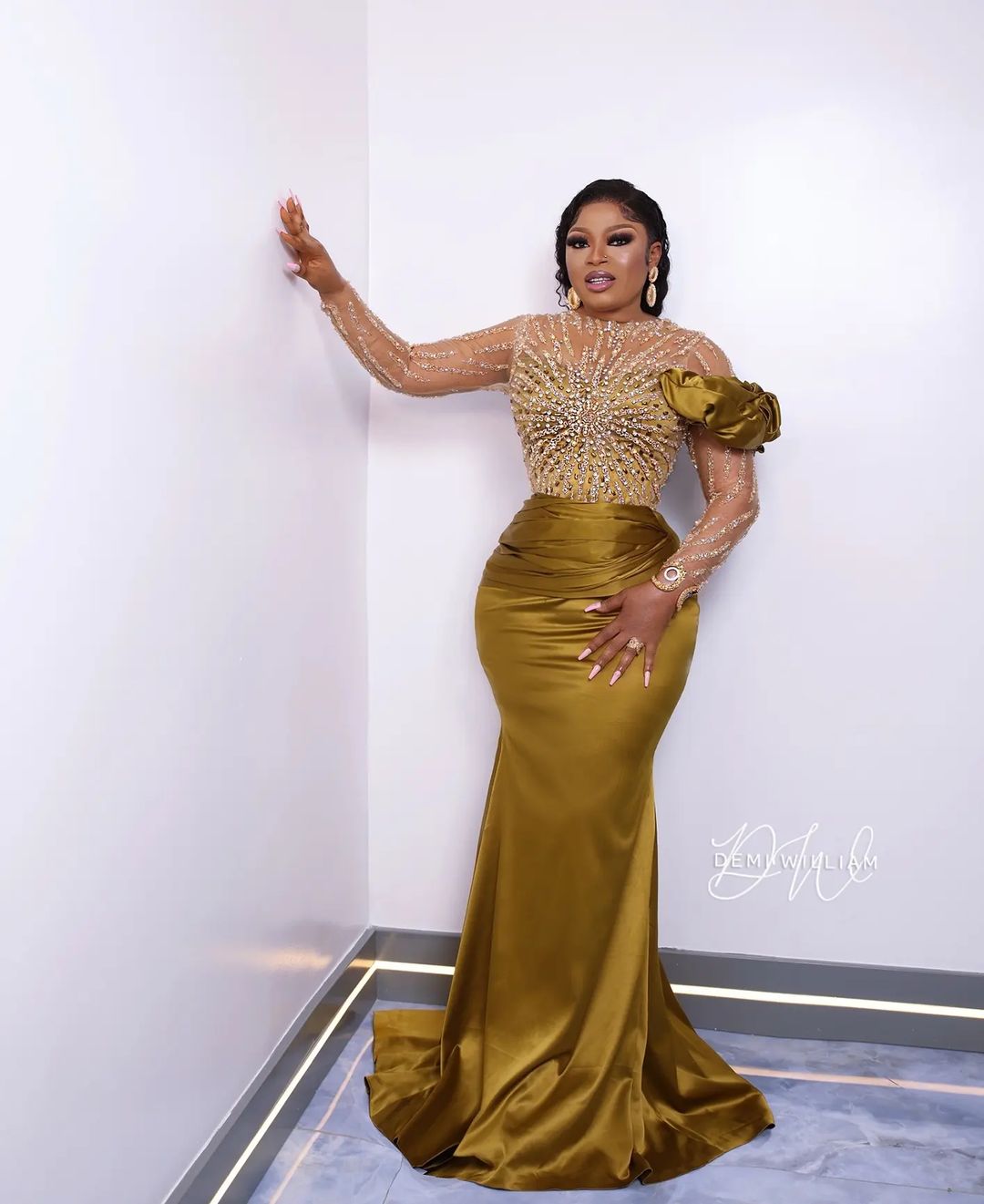 Arabic Aso Ebi Gold Mermaid Prom Dresses Beaded Crystals Evening Formal Party Second Reception Birthday Engagement Gowns Dress ZJ944