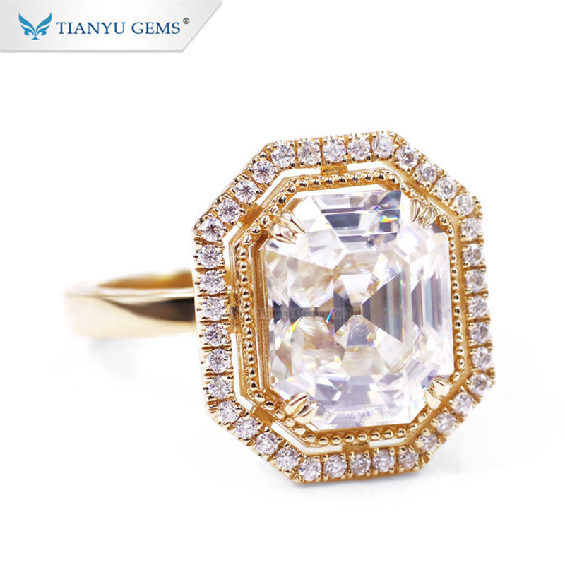 Wedding Rings Tianyu Gems Luxury Diamonds Rose Gold 14k/18k/PT950 Women 11x9mm Asscher OMC Cut DEF Moisssanite Vintage Engagement Ring 220912