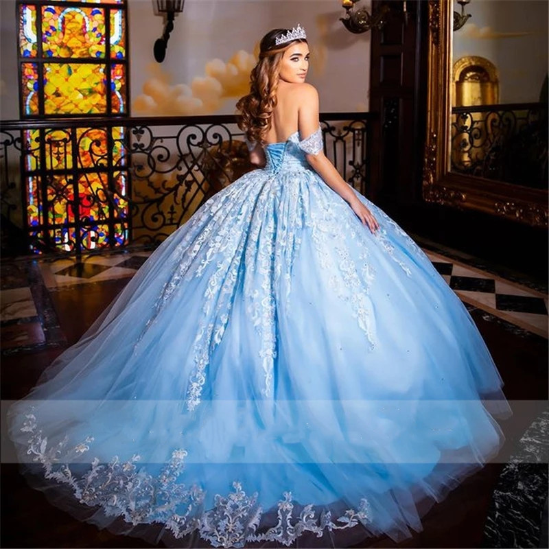 Princess Quinceanera Off Shoulder Lace Appliques Ball Gown Sweet 16 Dresses Vestidos De 15 Anos Custom Made 0212D