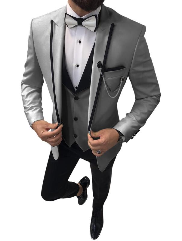 Men's Suits Blazers Men Suits 3 Pieces Slim Fit Casual Business Groomsmen Grey Green Ivory Lapel Tuxedos for Formal WeddingBlazerPantsVest 220909