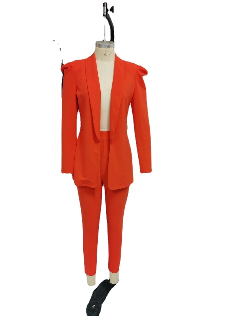 Women's Two Piece Pants Women Open Front Blazer Top Pant Fall 2 Piece Sexy Club Outfits Solid Tie Front Blazer Pants Set Orange Pants Suit Street