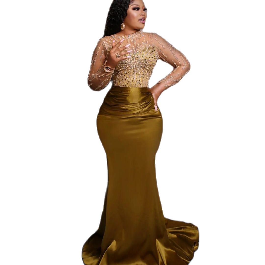 Plus Size Arabic Mermaid Prom Dresses Illusion Beaded Evening Formal Party Second Reception Birthday Engagement Gowns