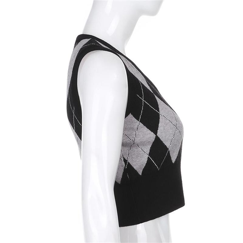 Women's Vests Vintage Plaid Sweater Vest Women V-neck Sleeveless Tank College Style Knitting Pullovers Tops for Daily 220913