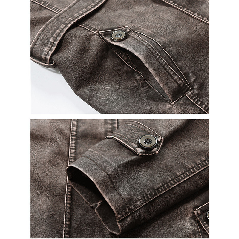 Men's Leather Faux Leather Winter Men's Thick Fleece Leather Jacket Coat Long Outwear Fashion Warm Casual Vintage Clothing for Men Steampunk