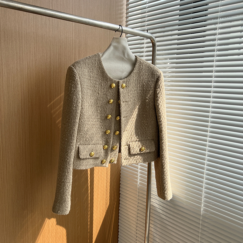 Women's Jackets Runway Tweed Fashion Small Fragrance Gold Double Breasted Wool Coat Woolen Jacket Casaco Outwear Top 220913