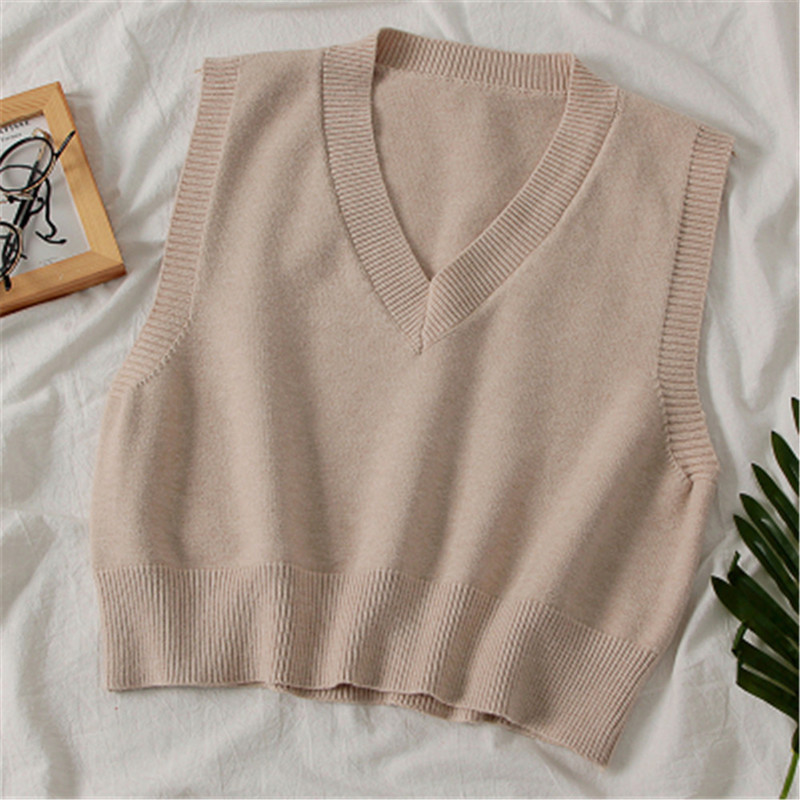 Women's Vests Fashion Autumn Women Sweater Korean Womens Elegant Student V-neck Pullover Loose Casual Knitting Tops Outerwear Vest PZ3410 220913