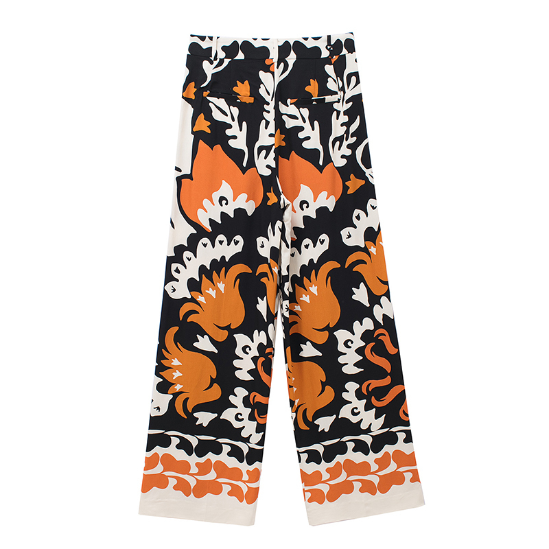 Women's Two Piece Pants Spring Women Vintage Long Sleeve Single-breasted Print Lapel Shirt Loose Mid Waist Pleated Trousers Two Piece Suit LY9756