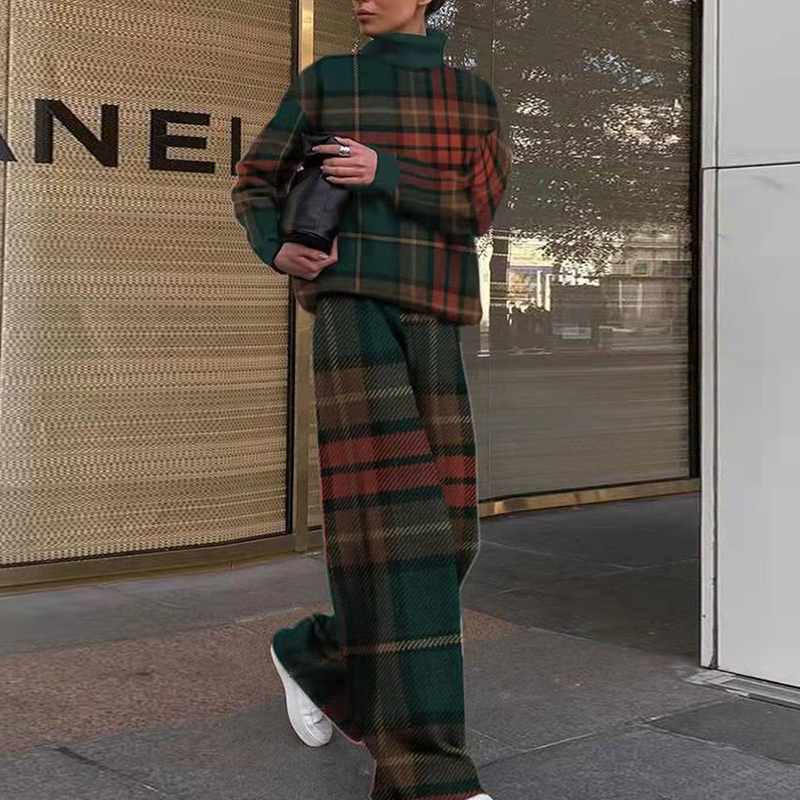 Women's Two Piece Pants Women Casual Long Pants Print Outfits Long Sleeve Tops Loose Elastic Waist Pants Set Female Spring Autumn Trousers Matchi