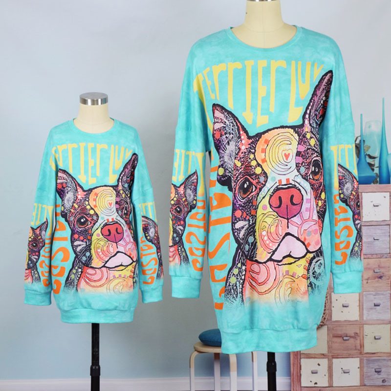 Family Matching Outfits Mother Daughter Dress Long Sweatshirts Women Girl Long Sleeve Print Sweatshirt Dress Casual Family Matching Mommy And Me Cloth