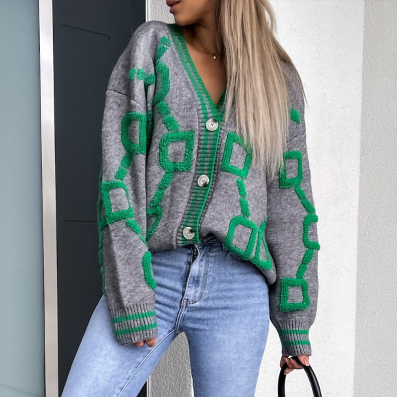 Womens Sweaters Women Cardigan Green Striped Pink Knit Button Lady Cardigans Vneck Loose Casual Winter Fashion Knitted Coat 220913