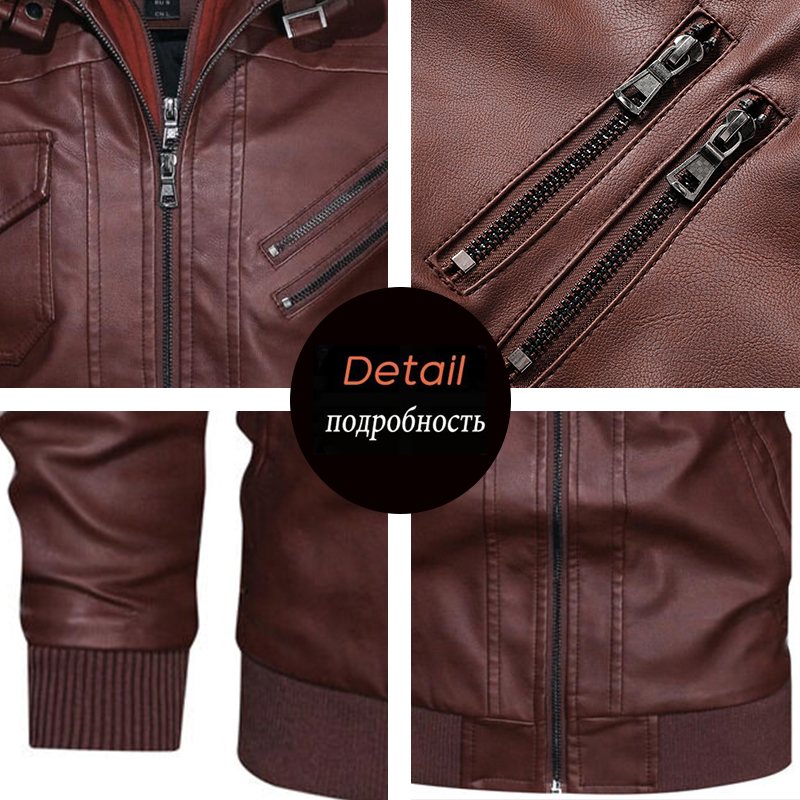 Men's Leather Faux Men Jackets PU Hooded Coats Mens Autumn Winter Motorcycle Biker Male European Size 220913