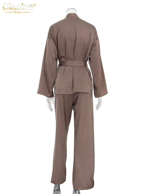 Women's Two Piece Pants Clacive Fashion Loose Satin Pants Set Women Casual Long Sleeve Shirts Wide Trousers Suits Elegant Home Wear Two Piece Rob