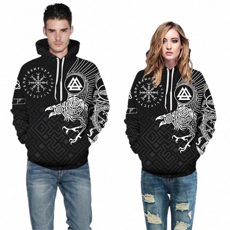 Women's Hoodies & Sweatshirts Women's Hoodies & Sweatshirts Women Hoodie Sweatshirt Fashion Viking 3D Print Long-Sleeved Hooded Couples Pu