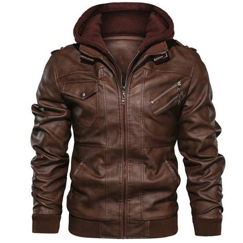 Men's Leather Faux Men Jackets PU Hooded Coats Mens Autumn Winter Motorcycle Biker Male European Size 220913