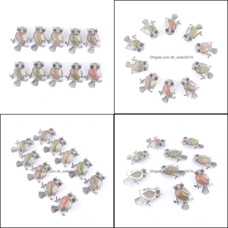 Pendant Necklaces Vintage Copper Plated Owl Cute Pendant Natural Unakite Jasper Gemstone Bead For Jewelry Making Necklac Dhseller2010 Dh10K