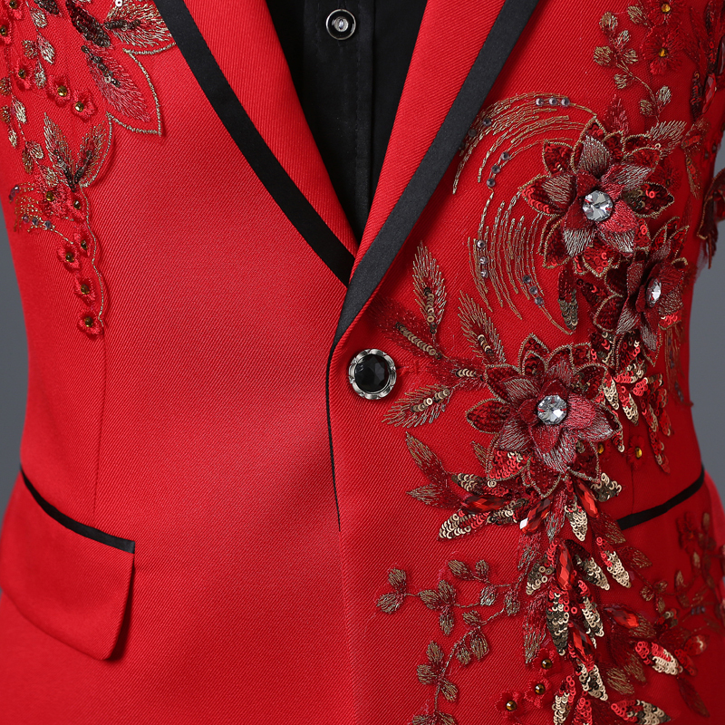 Men's Suits Blazers Fashion Embroidery Sequins Floral Blazer Men One Button White 2 Piece JacketPants Party Stage Singer Wear Costume 220913