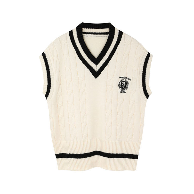 Women's Vests Deeptown Preppy Style Knitted Sweater Vest V-neck Oversize Korean Fashion Sleeveless Youth Jumper Casual White Pullover Female 2209