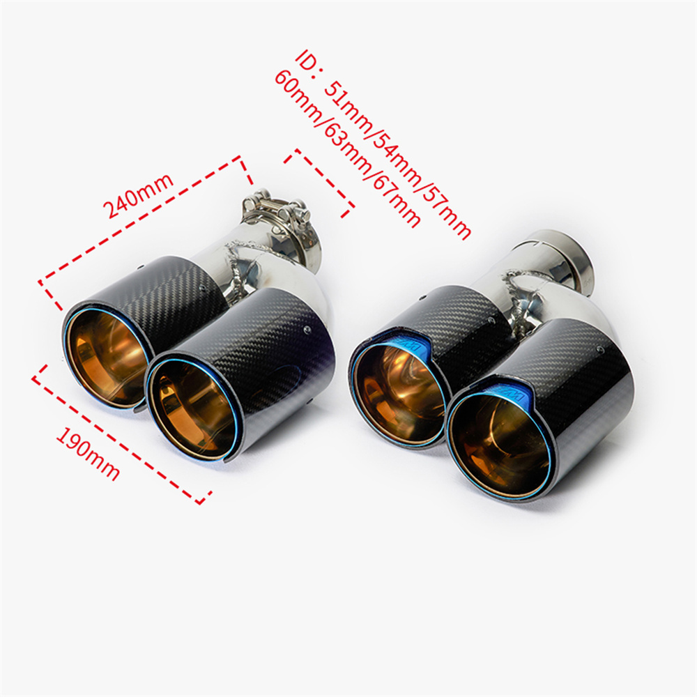 1Pair H Style Dual Carbon Fiber Muffler Tip 304 Stainless Steel Universal M Performance Exhaust Tips End Pipes