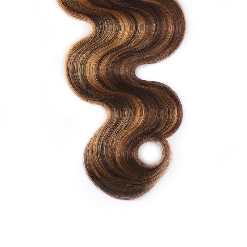 Brazilian Human Hair Body Wave Peruvian Virgin Hair Wefts 2 Bundles With 4X4 Lace Closure P4/27 Piano Color 3 PCS 10-30inch