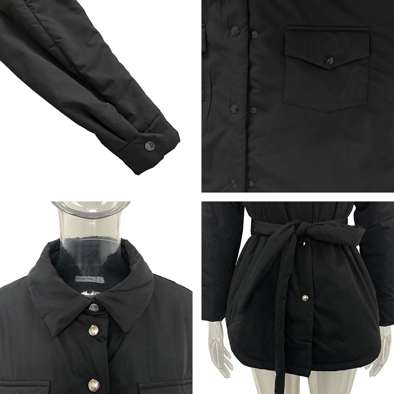 Women's Down Parkas Fandy Lokar Front Pockets Fashion Tie Belt Coats Elegant Solid Turn Collar Cotton Jackets Female Ladies 220913