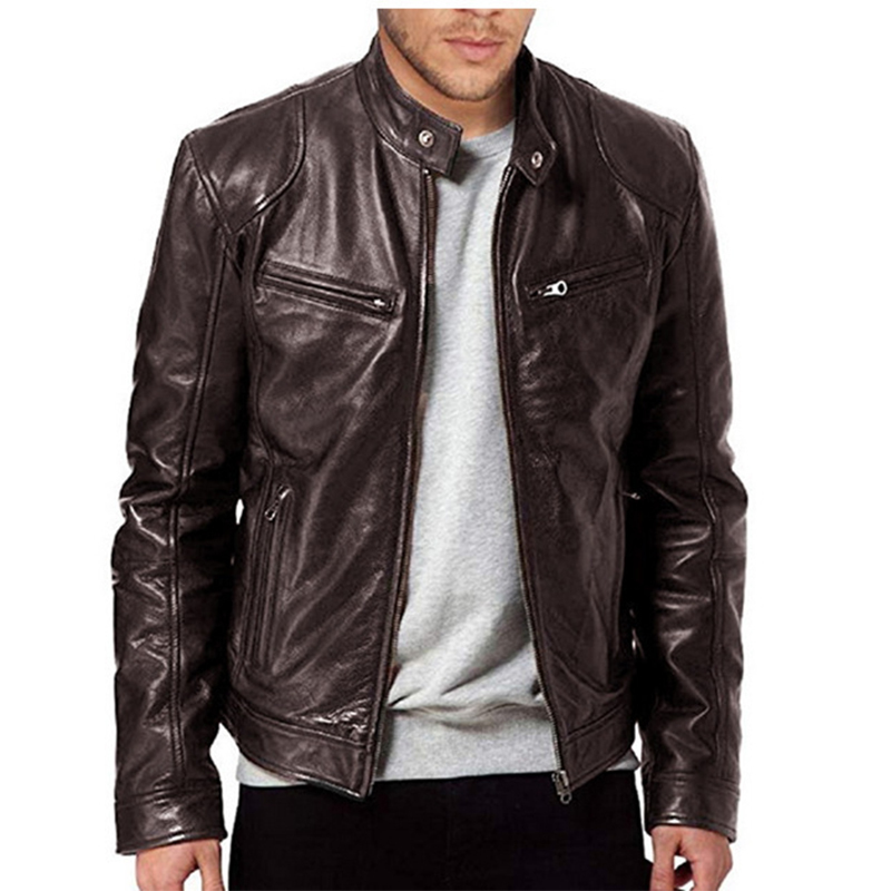 Men's Leather Faux Leather Mens Fashion Leather Jacket Slim Fit Stand Collar PU Jacket Male Anti-wind Motorcycle Lapel Diagonal Zipper Jackets Me