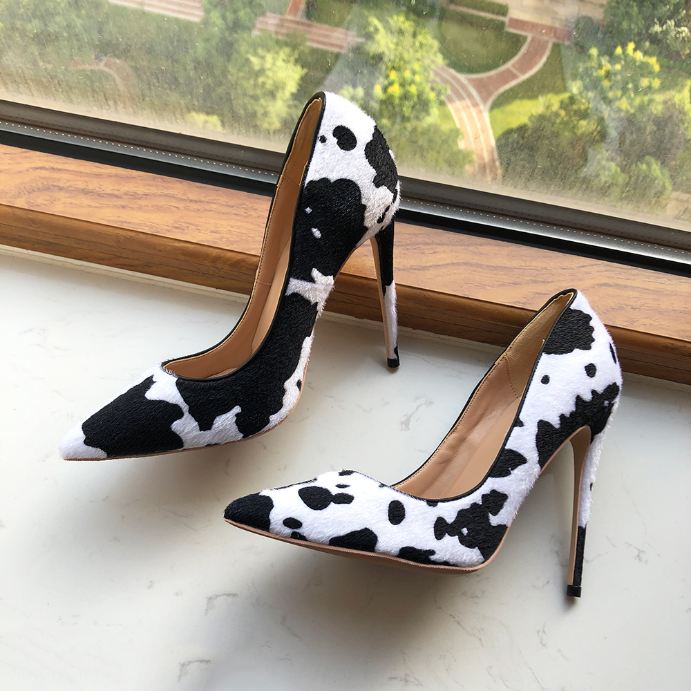 Spring Autumn New Stiletto Shoes Sexy High Heels Novel Special Cow Pattern Fashion Print Shoes Chemical Fiber Women039s Pu