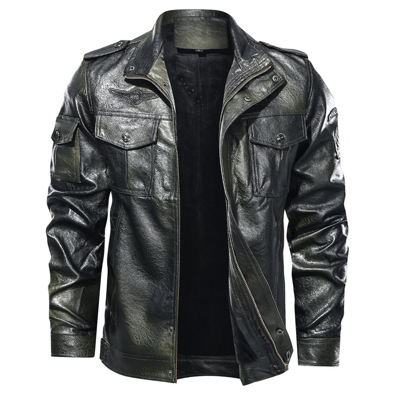 Men's Leather Faux Leather Men's Autumn and Winter Long-sleeved Solid Color Leather Jacket Large Size M-5XLpu Lapel Multi-pocket Motorcycle 