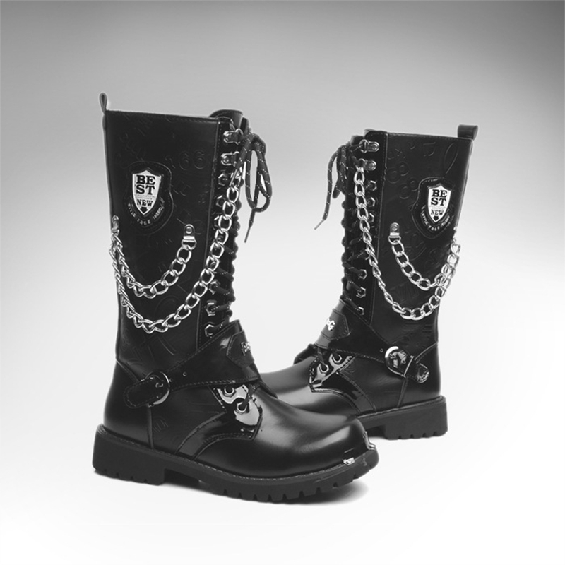 Boots Motocycle Size 3746 Men Shoes Army Boot HighTop Military Combat Metal Chain Male Moto Punk 220913