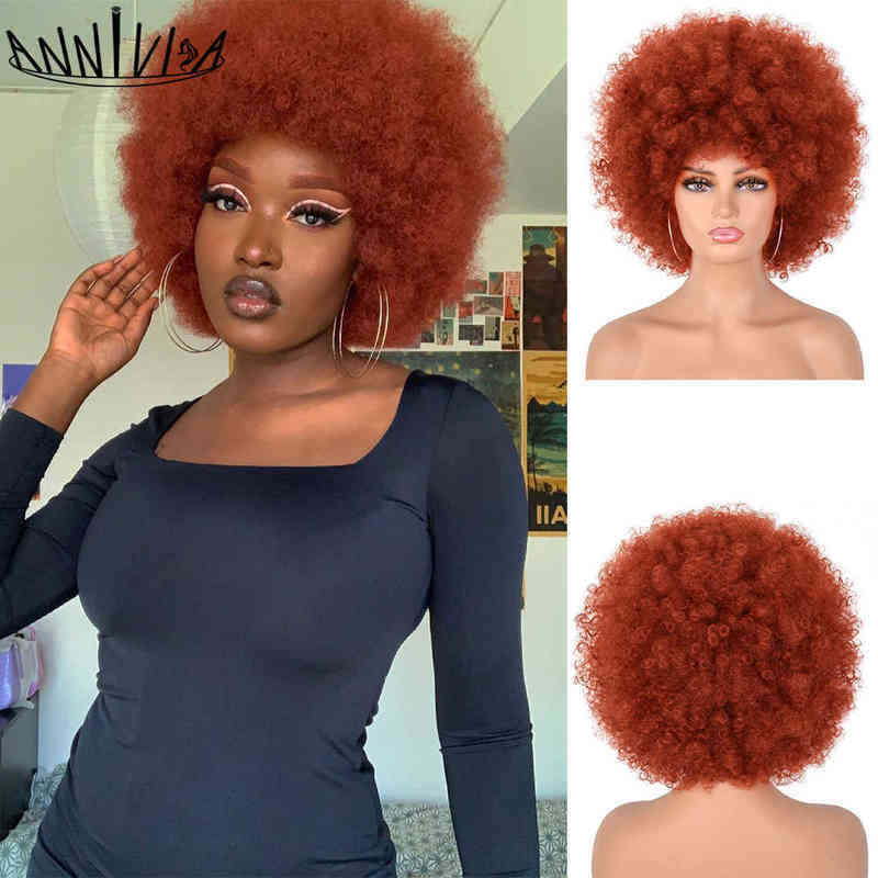 

Lace Wigs Afro Kinky Curly Wig With Bangs Short Fluffy Hair For Black Women Synthetic Ombre Glueless Cosplay Natural Blonde 0913, Ombre color